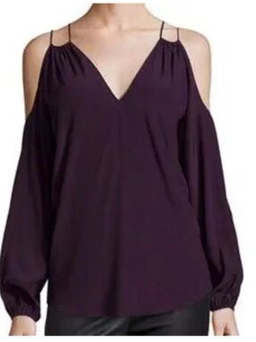 Ramy Brook Plum Silk Cold-Shoulder V-Neck Blouse
